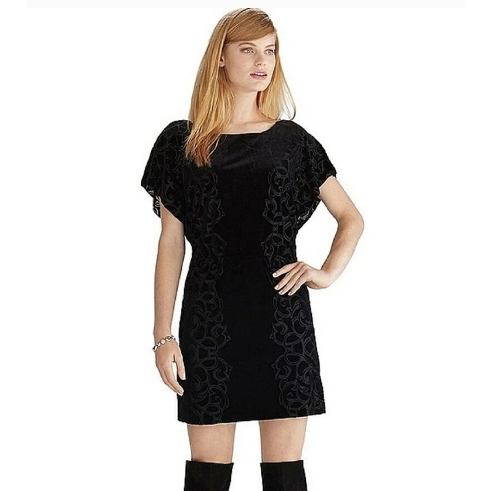 White House Black Market Dress Size M Black Velvet Burnout Baroque Whimsigoth
